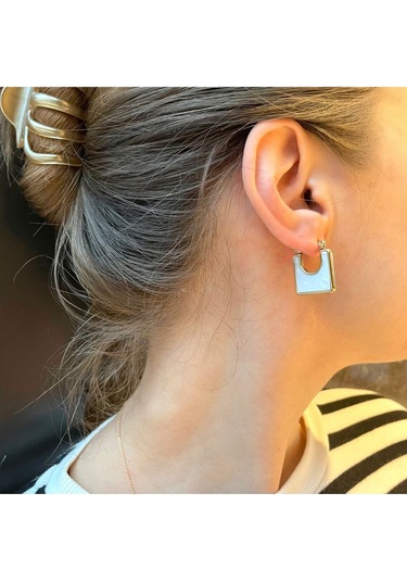 Kare Sedef Taşlı Çelik Küpe