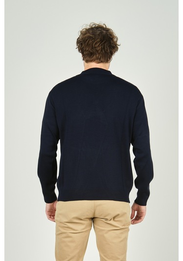 Ateş Triko Erkek Yarım Balıkçı Yaka Yün Kazak 6091024 Lacivert Lacivert