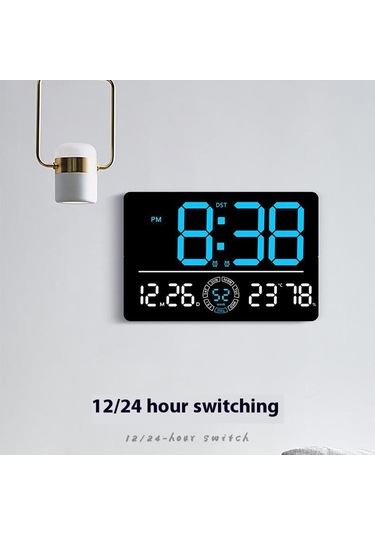 6667 Led Dijital Duvar Saati Oturma Odası Modern Minimalist Elektronik Saat Sıcaklık/nem Göstergeli - Mavi Mavi