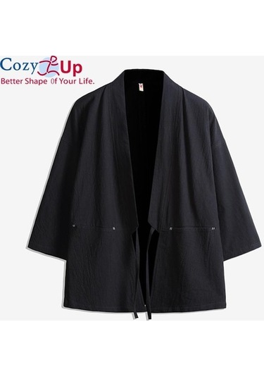 Novahub Rahat Siyah Ince Ceket Erkek Japonya Tarzı Ince Kimono Ceket Keten Gevşek Hırka Erkek Rahat Bahar Yaz Ceket Rüzgarlık Siyah - L Siyah