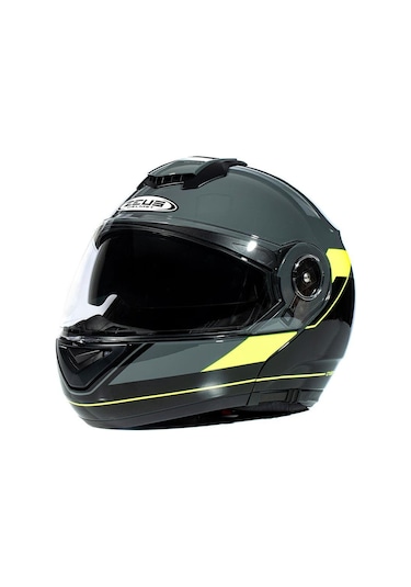 Zeus Zs-3050 Be7 Grey Fluo Yellow Çene Açılır Motosiklet Kaskı