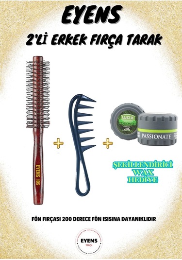 Eyens Erkek Fön Fırçası + Şekillendirici Wax Tarağı + 150 Ml Kavanoz Wax Hediye
