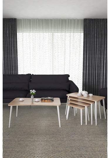 Milas 5li Orta Sehpa Ve Zigon Sehpa Sonomo Ahşap Ayaklı