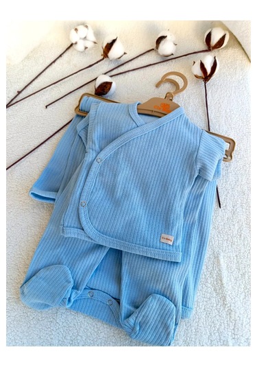 Erkek Bebek Natural Mavi 7 Parça Hastane Çıkışı Zıbın Seti Mavi