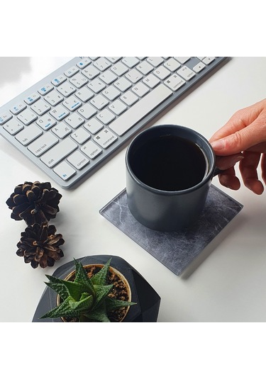 Decorita Cam Bardak Altlığı Gri Mermer Görünümlü 4'lü Takım 10 x 10 CM Gri