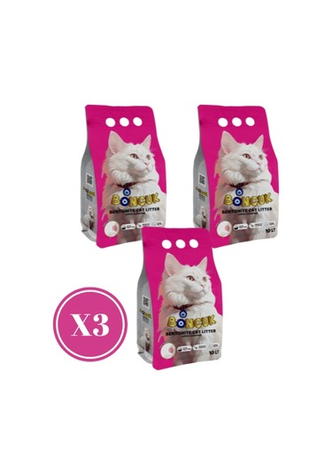 Boncuk Bebek Pudrası Kokulu Topaklaşan Bentonit Kedi Kumu 3 x 10 L