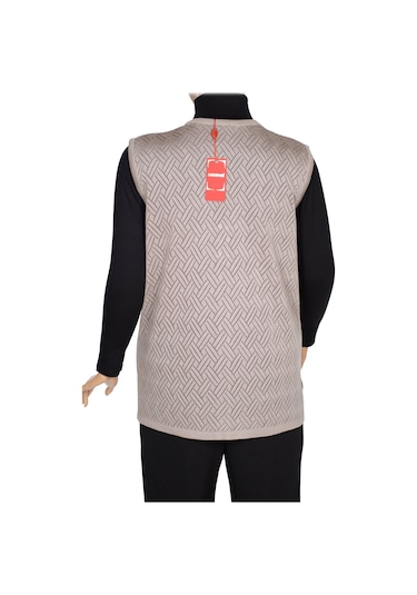 Hesna Kadın Yakut Triko Ajurlu Cepli Düğmeli Yırtmaçlı Taş Beji Yelek Bej