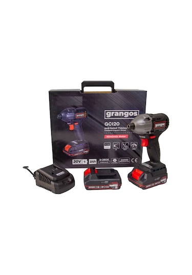 Grangos GCI20-T2 20V 2 Ah Çift Akülü Torklu Kömürsüz Darbeli Vidalama 1/4 F Hex 240 Nm