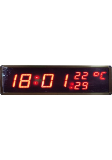 Displayli Saniyeli Dijital Saat Ve Derece Kasa: 17x50 Cm - Kırmızı