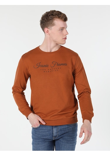 Colin's Regular Fit Baskılı Turuncu Erkek Sweatshirt CL1060126_Q1.V2_COR Kahverengi