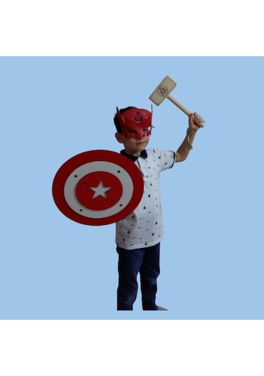 Kaptan Türkiye Maskesi Kalkanı Kılıcı ve Ahşap Thor  Çekiç