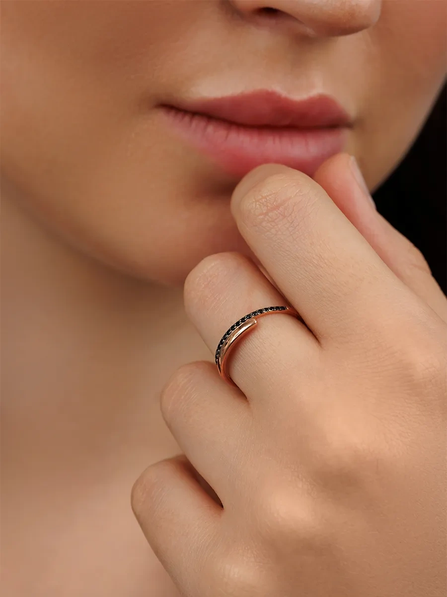 Veronika Jewelry Factory İnce Yüzük 925 Ayar Gümüş Siyah Fiyanitli Şerit 420749294 Siyah