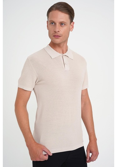 Comfort Fit Polo Yaka Kısa Kollu Bej Triko Tr 883 Bej