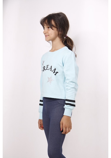 Toontoy Kız Çocuk Yıldızlı Dream Baskılı Sweatshirt Su Yeşili