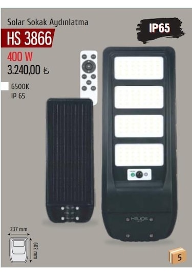 Helıos Hs-3866 400w Solar Sokak Armatur Beyaz Işık Ip65