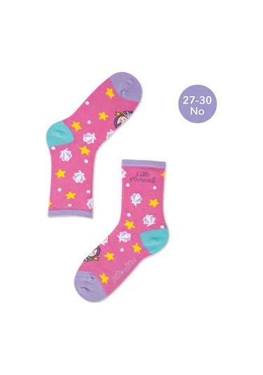 Milk&moo Küçük Deniz Kızı Çocuk 5'li Çorap Seti, Beden 27-30, Yumuşak Ve Cilt Dostu Mor - Pembe