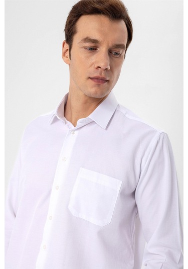 SÜVARİ Beyaz Regular Armürlü Klasik Yaka Gömlek Beyaz