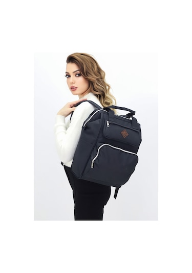 Termal Bölmeli Siyah Anne Bebek Sırt Çantası Geniş Hacimli Bebek Bakım Çantası Bebek Arabası Uyumlu Siyah