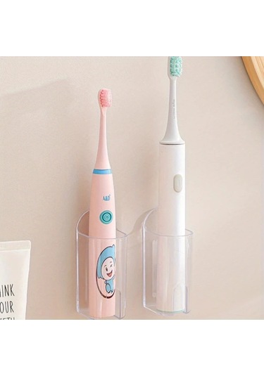 Tongdashop 2li Yapışkanlı Elektrikli Diş Fırçası Askısı Transparan Drilsiz Duvar Montajı Şeffaf