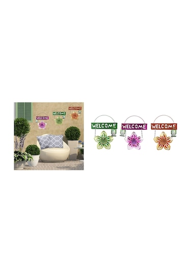 Balkon,bahçe Ve Oda Hoşgeldiniz Tabelası 3 Lü Set Çiçekli 26x20x0 Diğer
