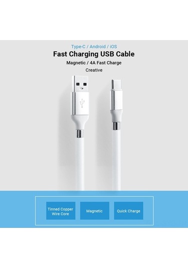 Sandwich 1m Beyaz Type-c Şarj Kablosu, Manyetik Toplama, Sargı Engelleme, Akıllı Çip Sabit Akım, Yüksek Güvenlik