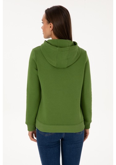 U.S. Polo Assn. Kadın Yeşil Şardonlu Kapüşonlu Basic Sweatshirt 50313566-VR054 U.S. Polo Assn. Kadın Yeşil Şardonlu Kapüşonlu Basic Sweatshirt 50313566-VR054