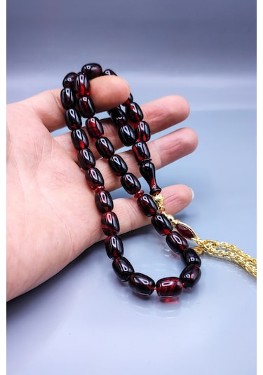 Orjinal Sıkma Kehribar Tesbih 24 K Altın Kaplama Özel Tasarım Püsküllü Faris Usta Tespih