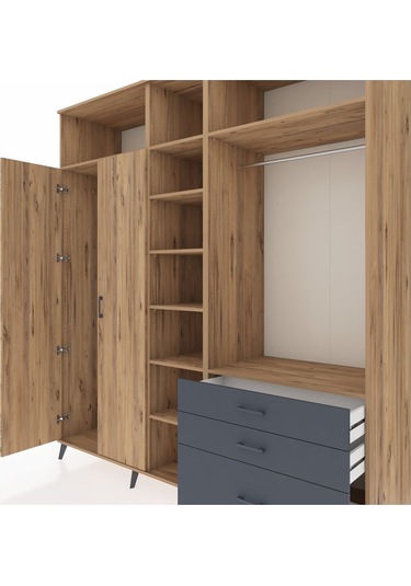 Kronos Dolap 9 Raflı 3 Çekmeceli 2 Askılı 220x59x243 Çam-çam/antrasit Atlas Çam/antrasıt