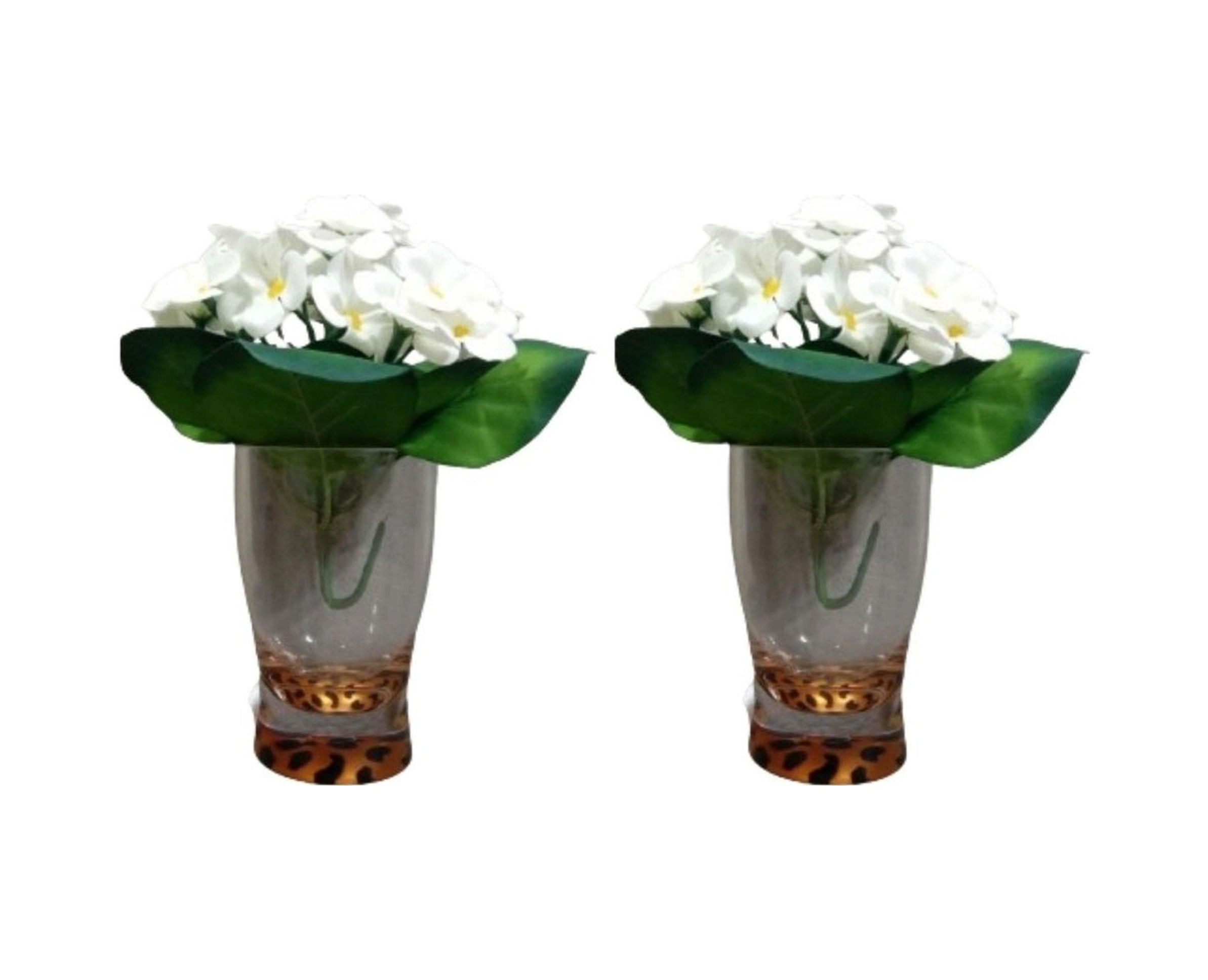 2 Adet Vazo Dahil,vazoda Çiçek,beyaz Yapay Çiçek,vazo Dekoratif Leopar 6x6x16cm Çok Renkli