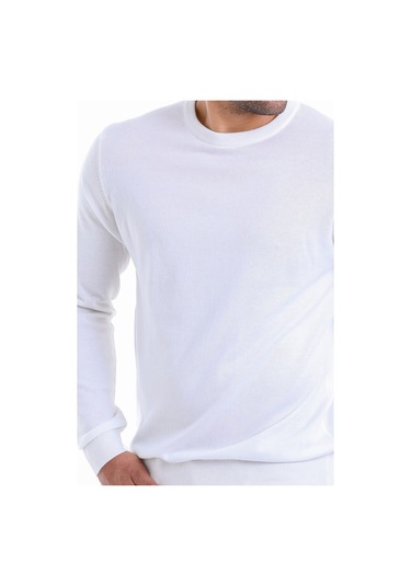 Hatemoğlu Erkek Regular Fit Pamuk Bisiklet Yaka Triko Kazak Ekru