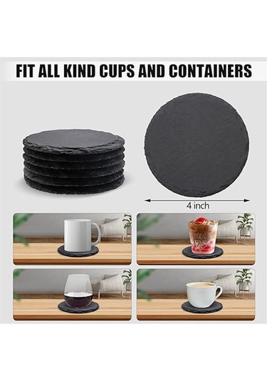 6 Adet Yuvarlak İçecek Altlıkları, 4 İnç Kaya Taş Altlıkları Toplu Altlıklar Siyah