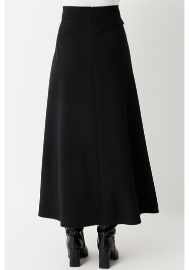 Toka Detaylı Anvelop Kapamalı Etek Siyah Siyah