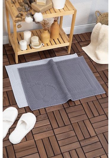 Leoline %100 Pamuk Premium 2'li Ayak Havlusu - Gri - Antrasit Gri - Antrasit