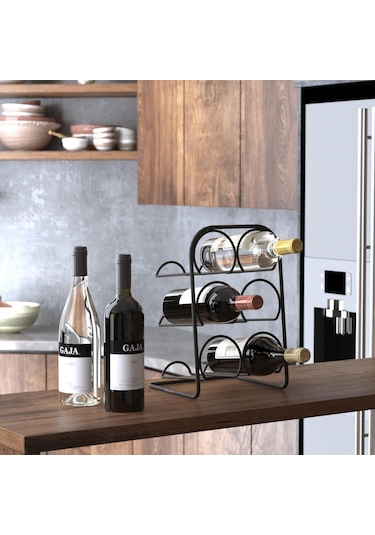 Teknotel Mg026 Siyah Metal 6'lı Şaraplık Şişelik ve Yağlık