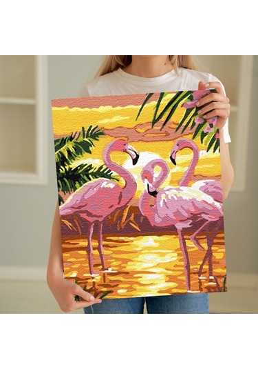 Sayılarla Boyama Seti 40 X 50 Cm Tuval Şasesine Gerili Flamingo