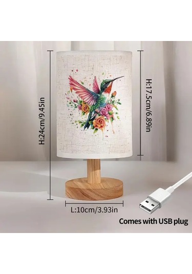 Willowhaven 24x10 Çiçek Dalı Kuş Baskılı Nordic Ahşap Renk Masa Lambası Yatak Odası Ve Ofis İçin Usb Led Işık Ahşap