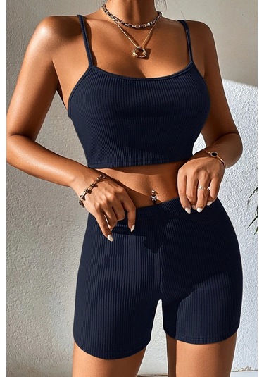 Kadın Lacivert Şortlu Kaşkorse Gecelik Takım Çok Renkli