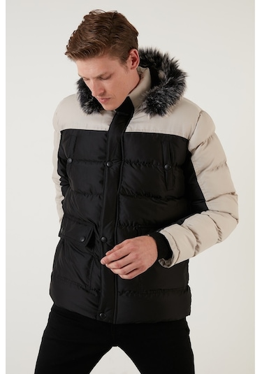 Buratti Slim Fit Çıkarılabilir Suni Tüylü Kapüşonlu Şişme Erkek Mont 5760076 Siyah-Açık Gri Buratti Slim Fit Çıkarılabilir Suni Tüylü Kapüşonlu Şişme Erkek Mont 5760076 Siyah-Açık Gri