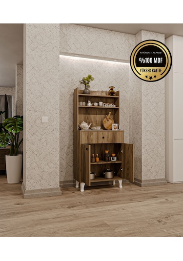 Dekorfim Çok Amaçlı Airfry Dolabı Kahve Köşesi Kahverengi