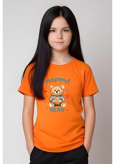Fyk Kids Kız Çocuk Baskılı Happy Bear Bel Detayı Lastikli Alt-üst Pijama Takımı Turuncu