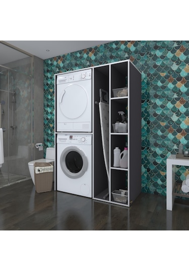 Kenzlife Çamaşır-Kurutma Makinesi Dolabı Alyusha Gri 180*120*60 Banyo Kapaksız Arkalıksız Çok Renkli