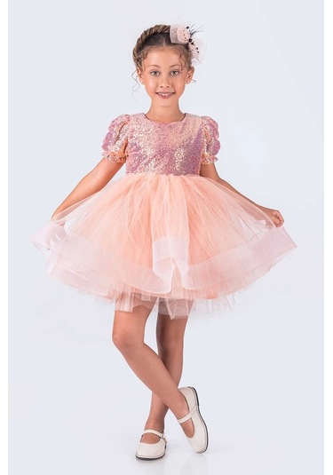 Kısa Kol Balerin Elbise Tütü Etek Pul Payetli SOMON