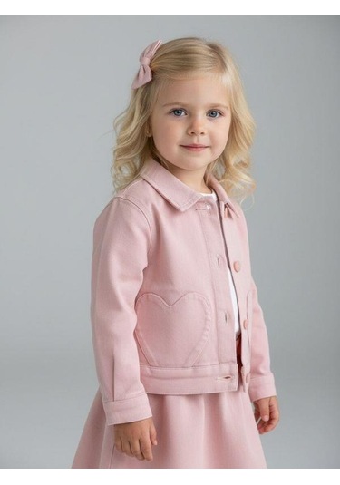 Zekids Kız Bebek Kalp Detaylı Cepli Düğmeli Ceket-16903 Pembe