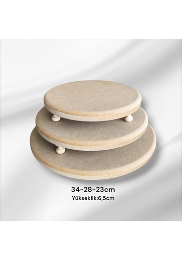 Ahşap Boyanabilir-ham Mdf- Üç Ayaklı Yuvarlak 3lü Sunumluk Takımı