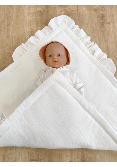 Ekru 4 Kat Müslin Bebek Battaniyesi %100 Pamuklu Doğal Organik Uyku Kundağı Hastane Çıkışı Yenidoğan Beyaz