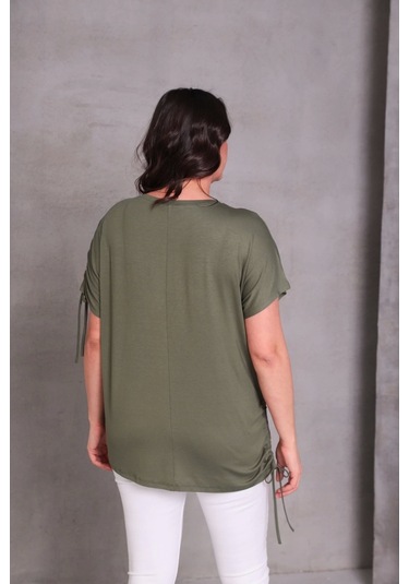 Kolu Eteği Büzmeli Bluz Haki Yeşil Haki