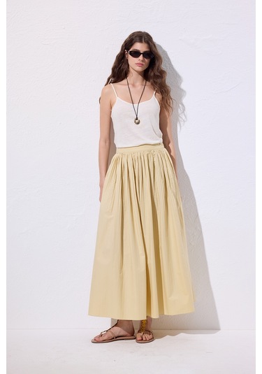 Piliseli Geniş Etek Sarı Sarı