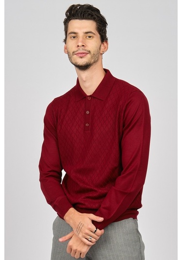 Pave Erkek Baklava Desenli Yün Kazak 4536034 Bordo Bordo