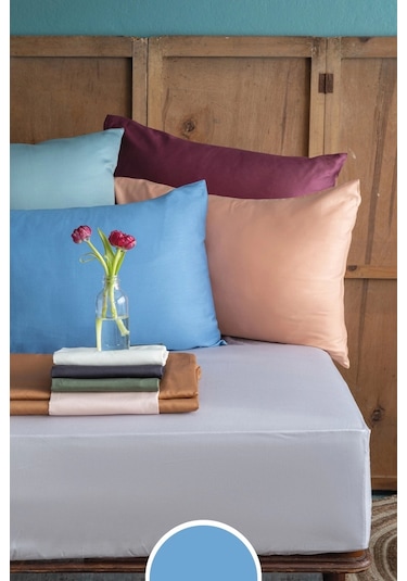Simply Sky Blue Pamuk Saten Fitted Set 160 200/50 70