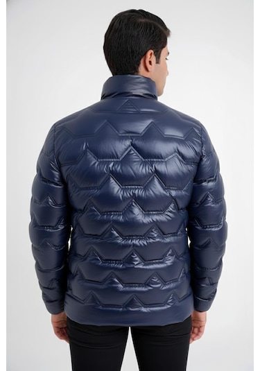 Slim Fit Hakim Yaka Yan Cepli Kaz Tüyü Lacivert Şişme Mont Mt 175 Lacivert